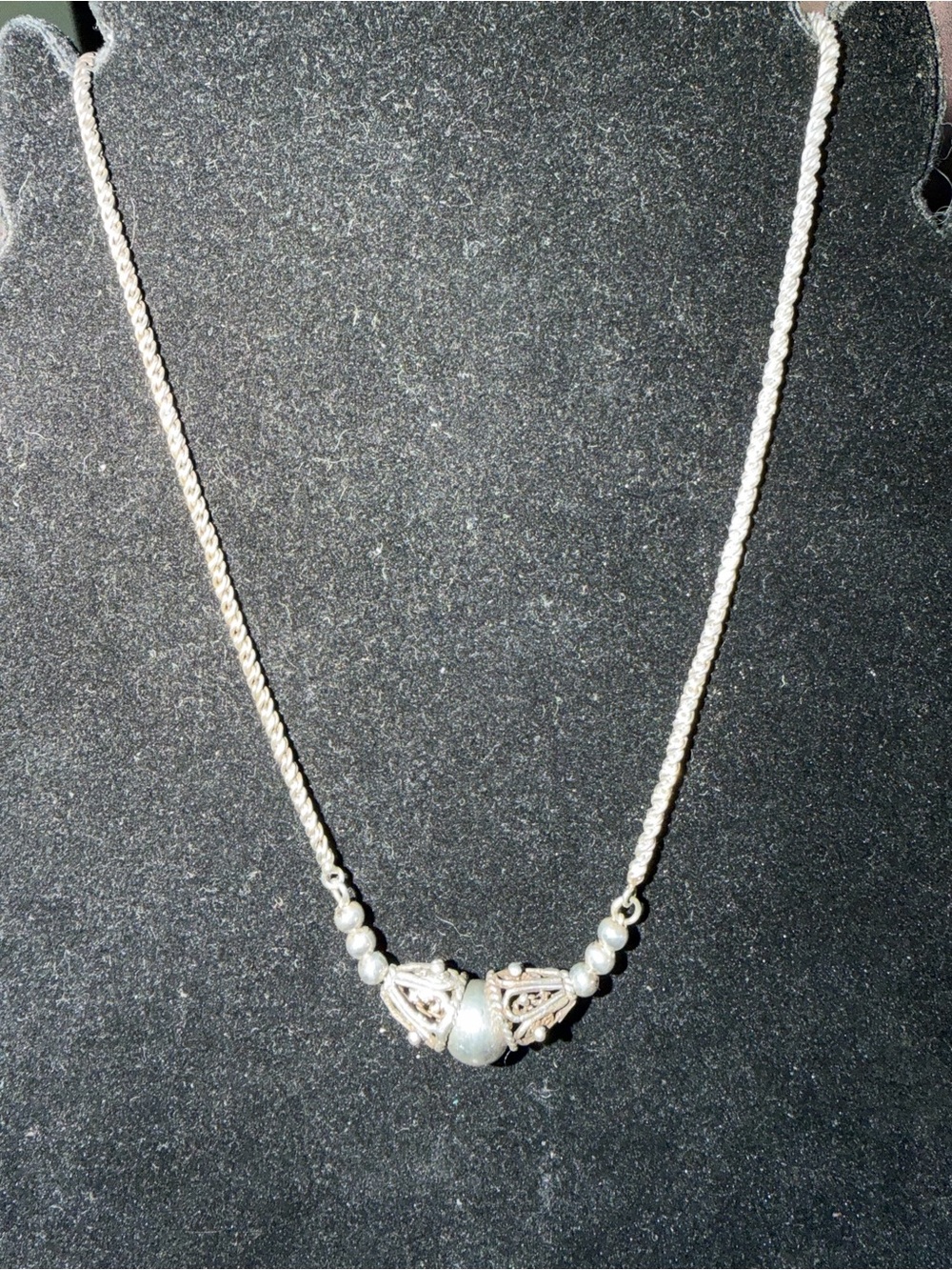 Vintage Sterling Silver Rope Chain Necklace Filigree Beads 12.5G 16” Open